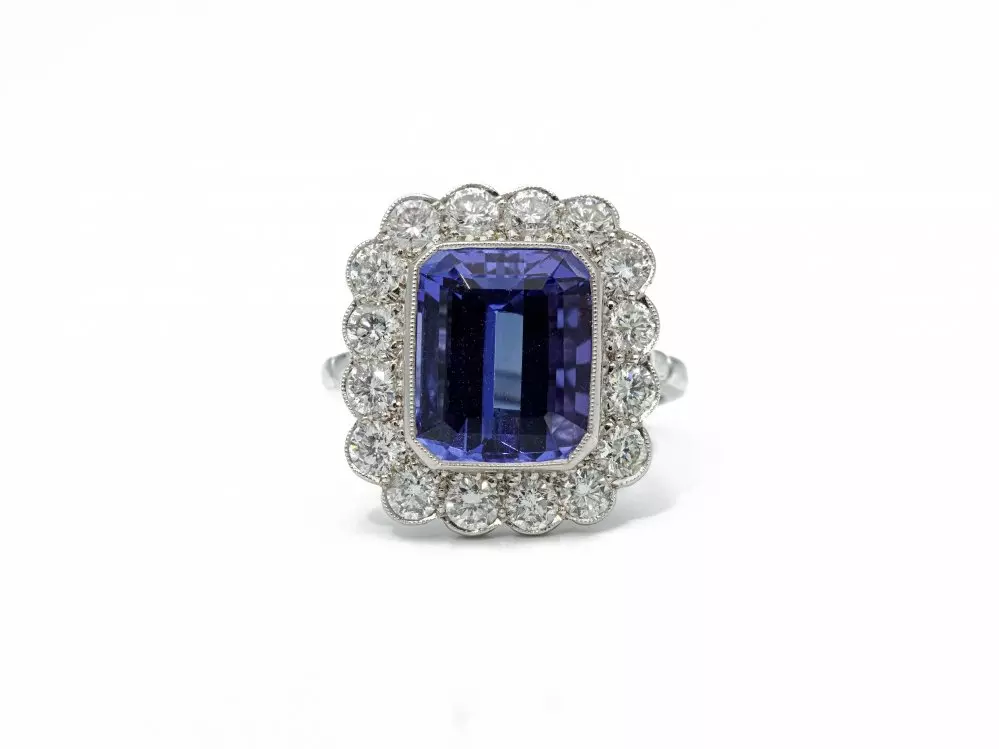 Antieke en Vintage Ringen - 18 krt. witgouden ring tanzaniet diamant
