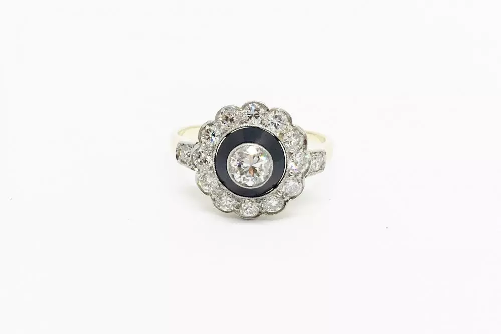 Antieke en Vintage Ringen - 20er jaren ring onyx diamant