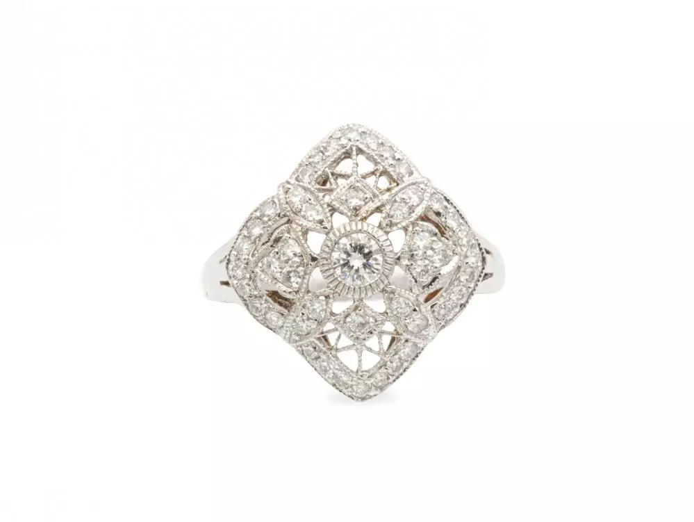 Antieke en Vintage Ringen - 20er jaren ring witgoud diamant