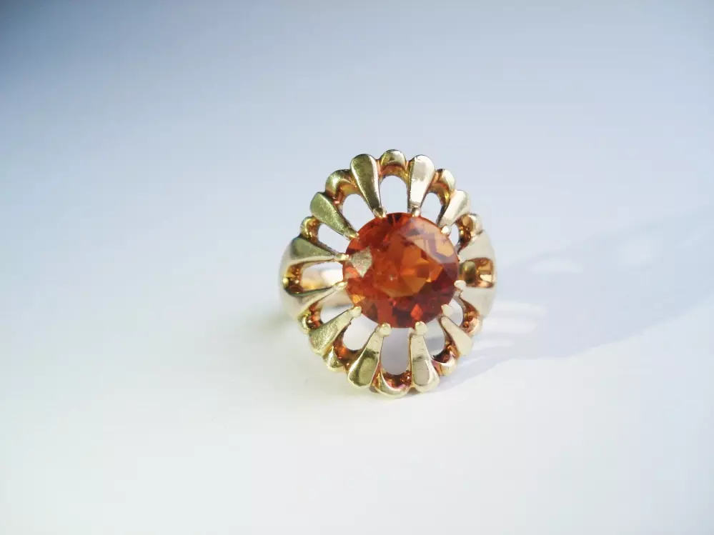 Antieke en Vintage Ringen - 60er jaren ring met citrien goud