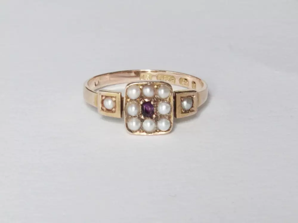 Antieke en Vintage Ringen - Antiek Engelse ring amethist pareltjes