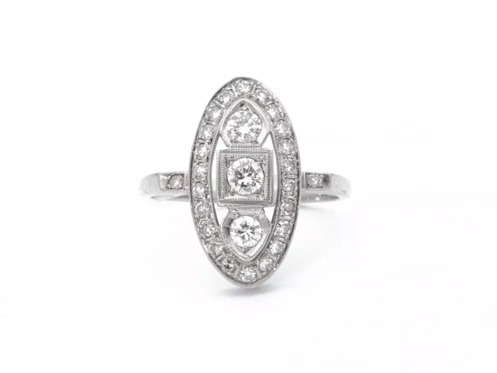 Antieke en Vintage Ringen - Art Deco markies ring witgoud diamant
