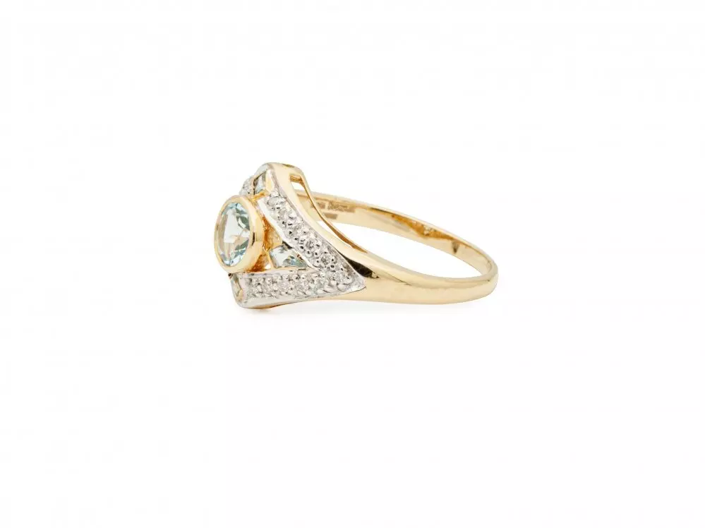 Antieke en Vintage Ringen - Art Deco stijl ring goud aquamarijn