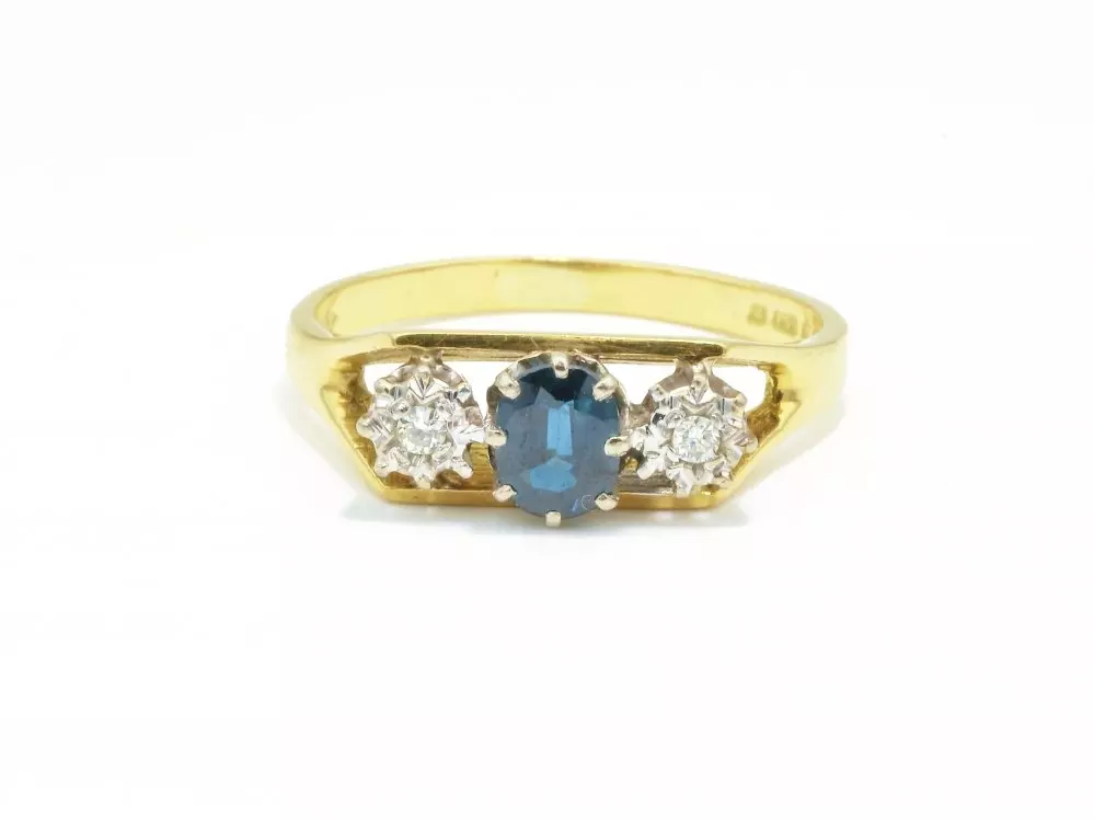 Antieke en Vintage Ringen - Geelgouden rijring saffier diamant,.1