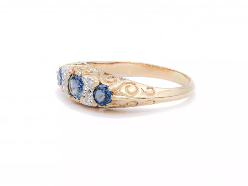 Antieke en Vintage Ringen - Victoriaanse ring saffier briljant geelgoud nieuw