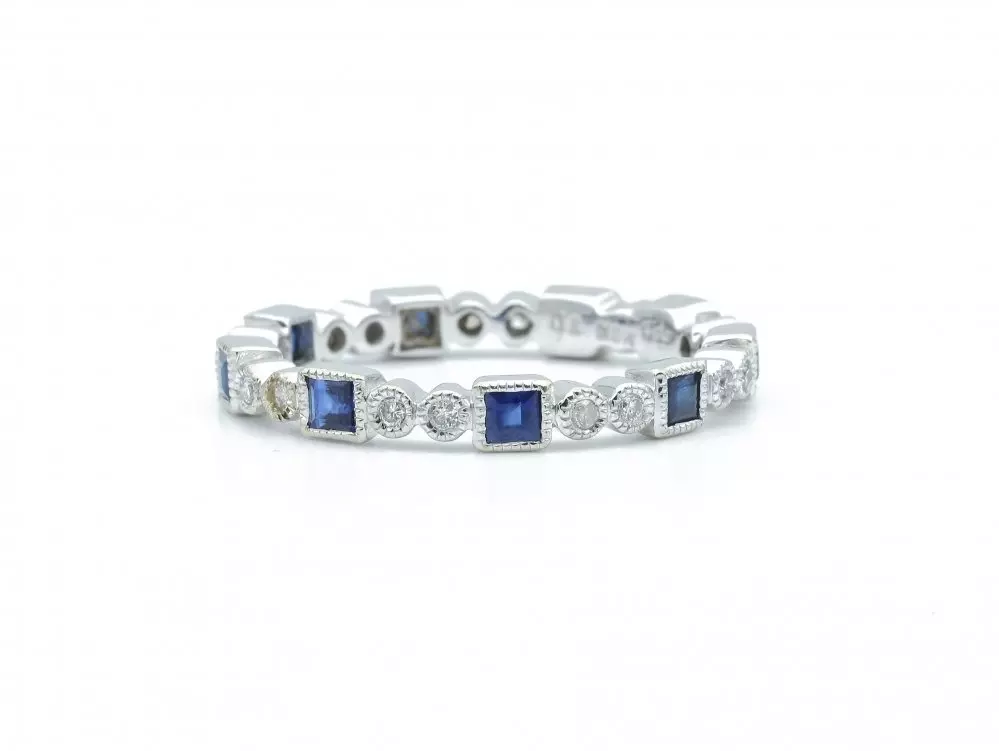 Antieke en Vintage Ringen - Witgouden alliance ring diamant saffier