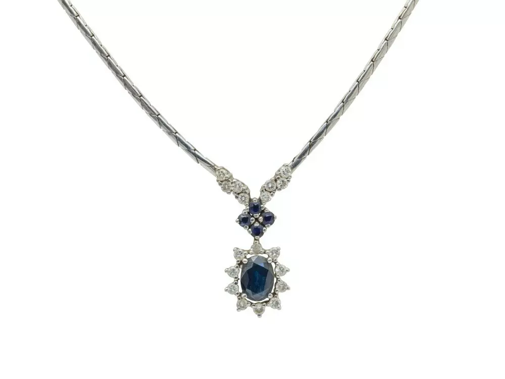 Antieke en Vintage Kettingen en Armbanden - Witgouden collier saffier diamant