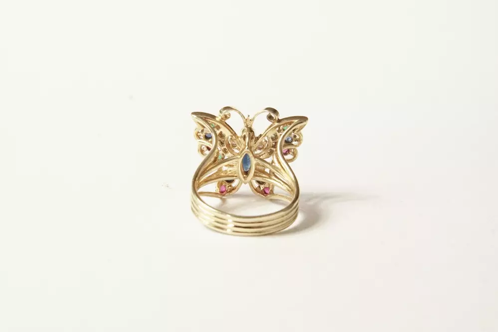Antieke en Vintage Ringen - achterkant vlinder ring goud