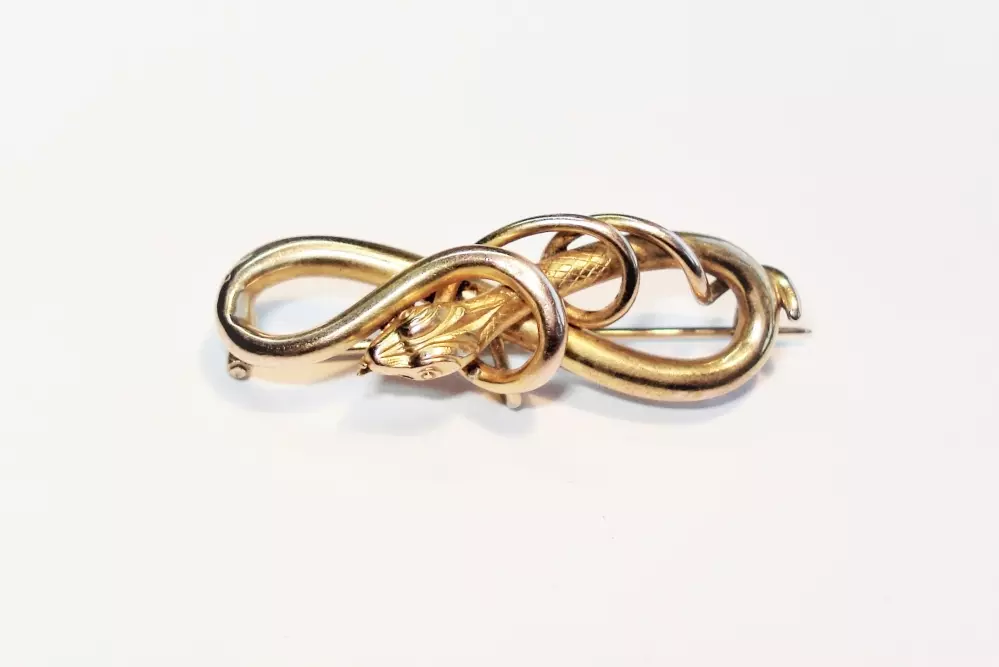 Antieke en Vintage Broches en Hangers - antiek gouden slangen broche