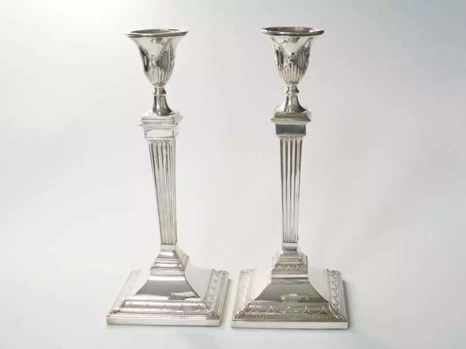 Zilveren Kandelaars - antiek zilveren kandelaars 1895