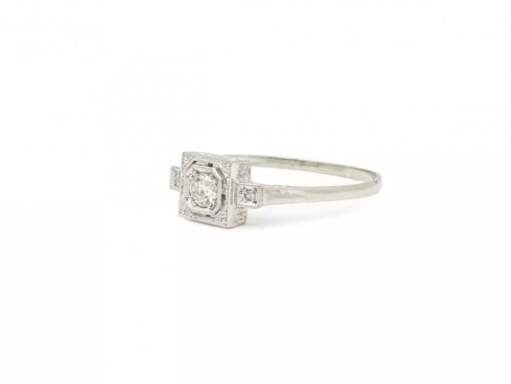 Antieke en Vintage Ringen - antieke Art Deco ring diamant witgoud