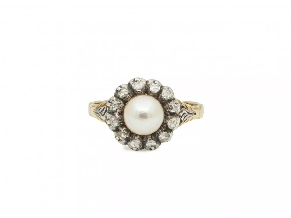 Antieke en Vintage Ringen - antieke rozetring parel diamant