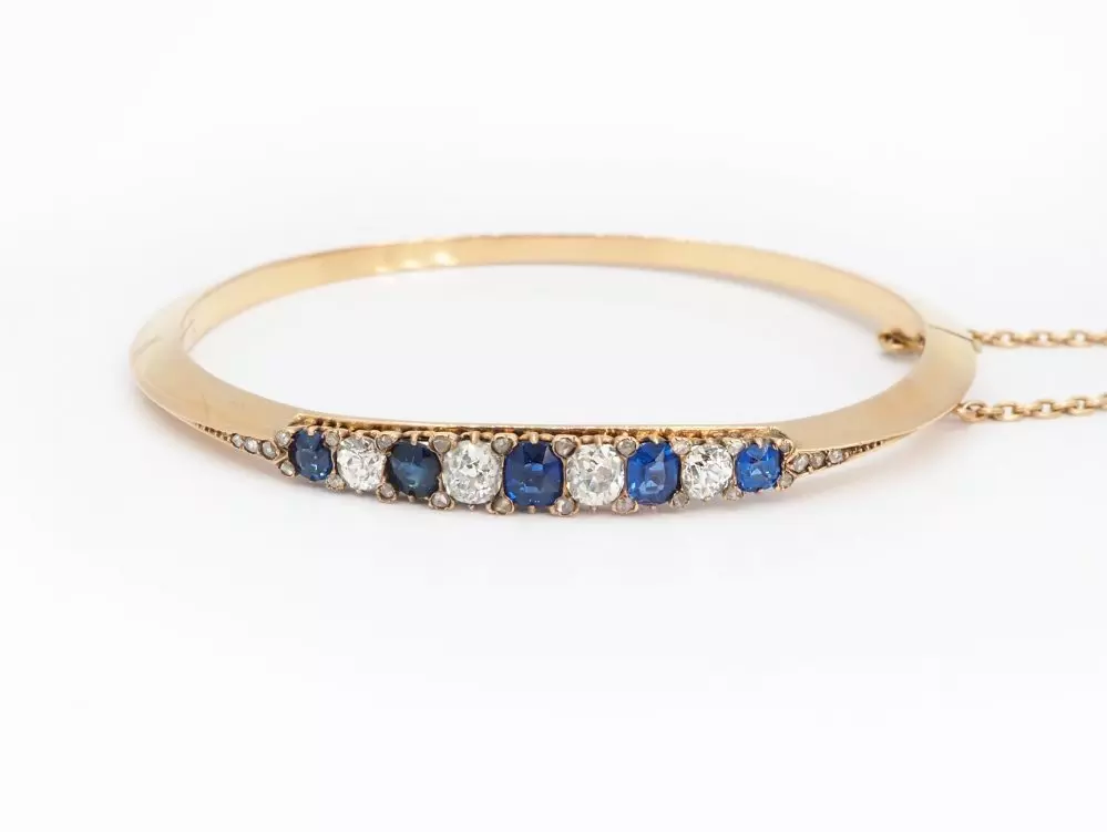 Antieke en Vintage Kettingen en Armbanden - antieke slavenarmband saffier diamant