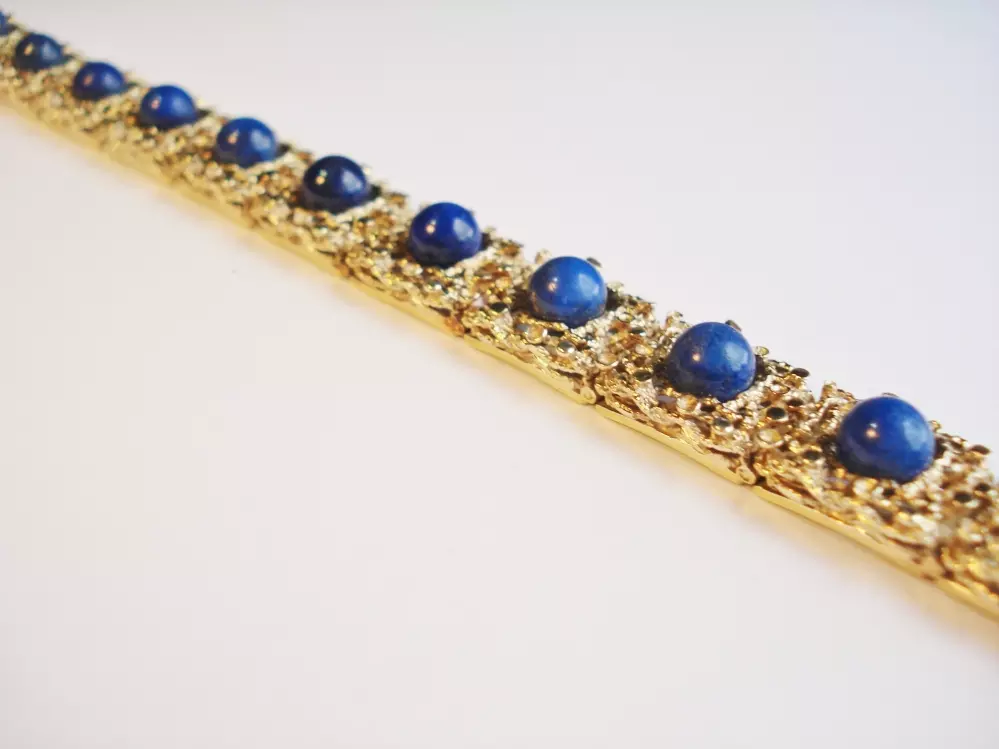 Antieke en Vintage Kettingen en Armbanden - armband goud lapis lazuli 60er jaren