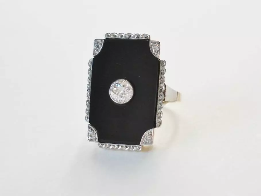 Antieke en Vintage Ringen - art deco ring onyx briljant