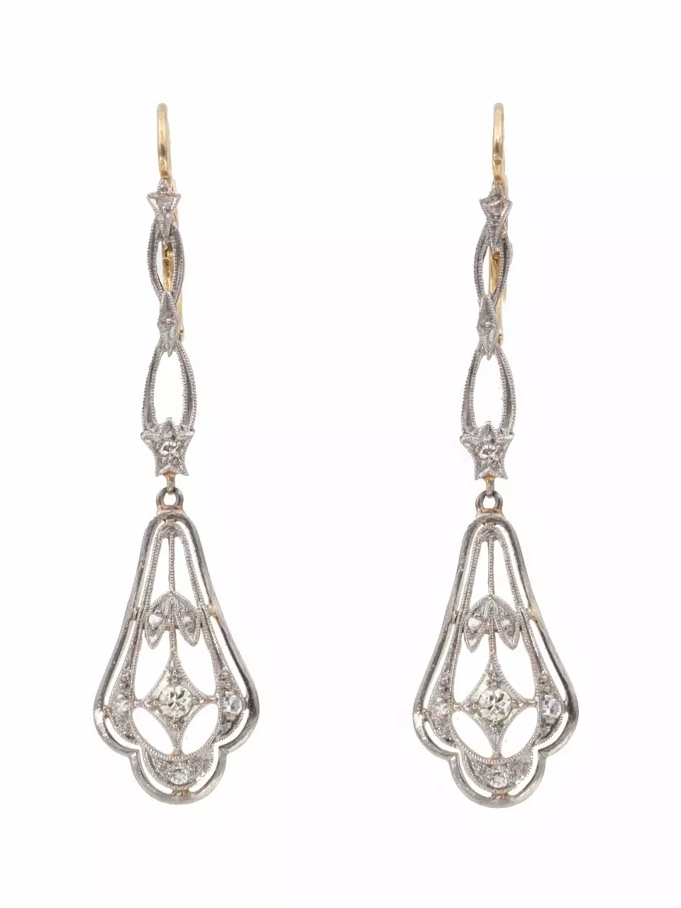 Antieke en Vintage Oorbellen - art nouveau oorhangers diamant