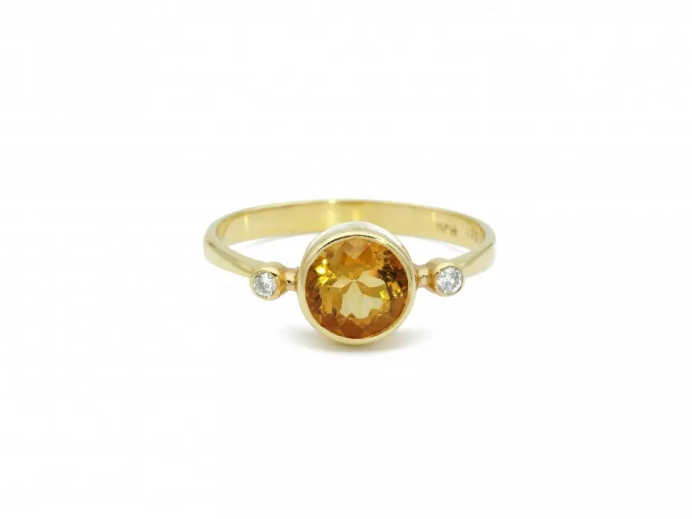 Antieke en Vintage Ringen - geelgouden ring citrien diamant