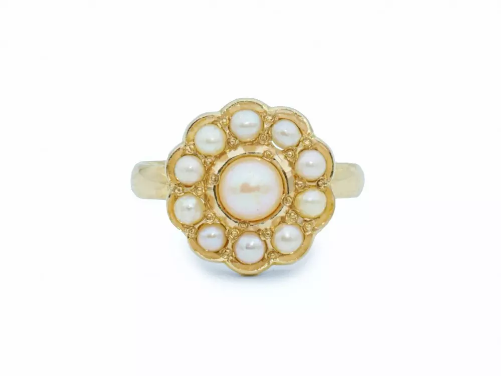 Antieke en Vintage Ringen - geelgouden ring pareltjes