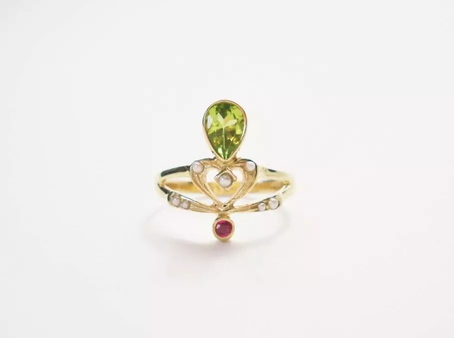 Antieke en Vintage Ringen - geelgouden ring robijn peridot