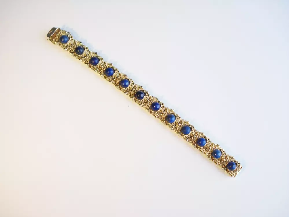 Antieke en Vintage Kettingen en Armbanden - gouden armband met lapis lazuli