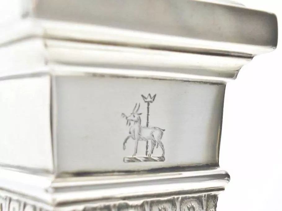 Zilveren Kandelaars - gravure set 6 kandelaren zilver