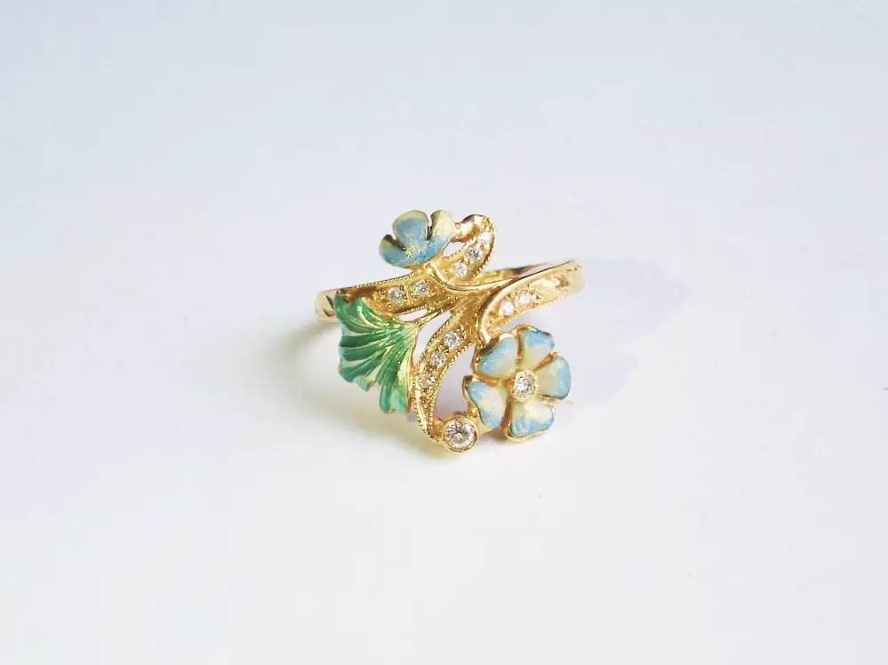 Antieke en Vintage Ringen - jugendstil stijl emaille ring vintage