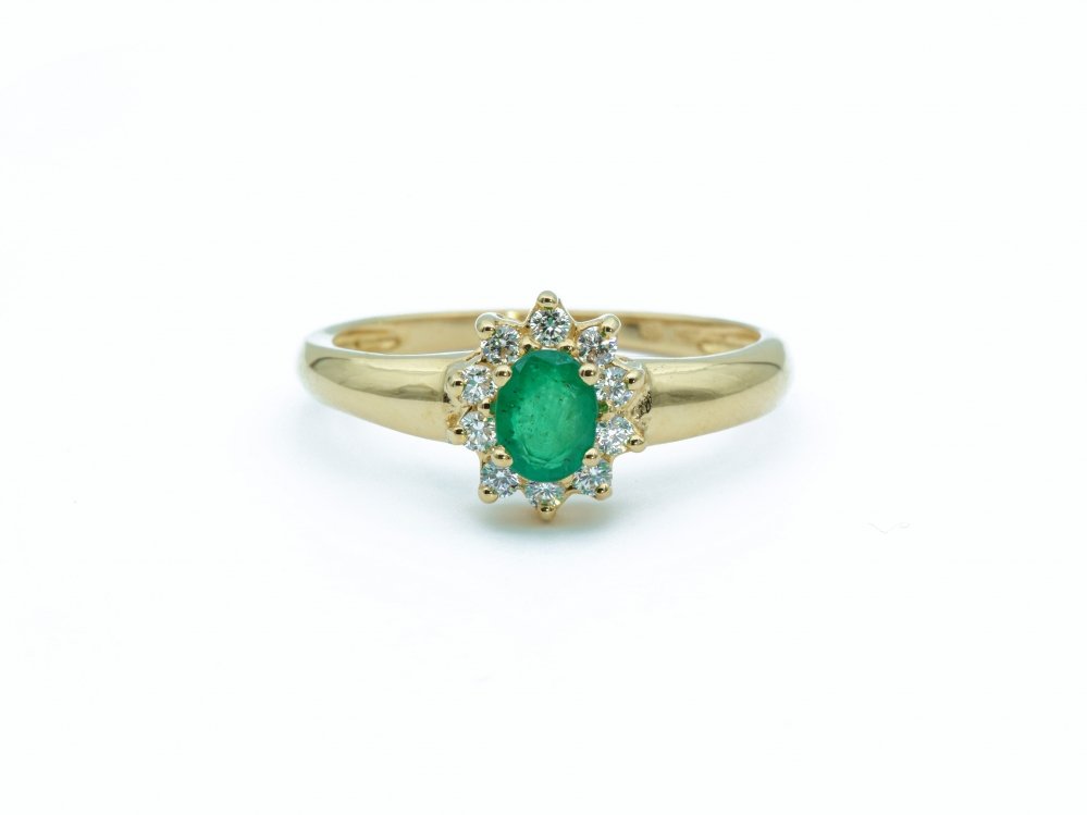 Geelgouden ring smaragd diamant Anita