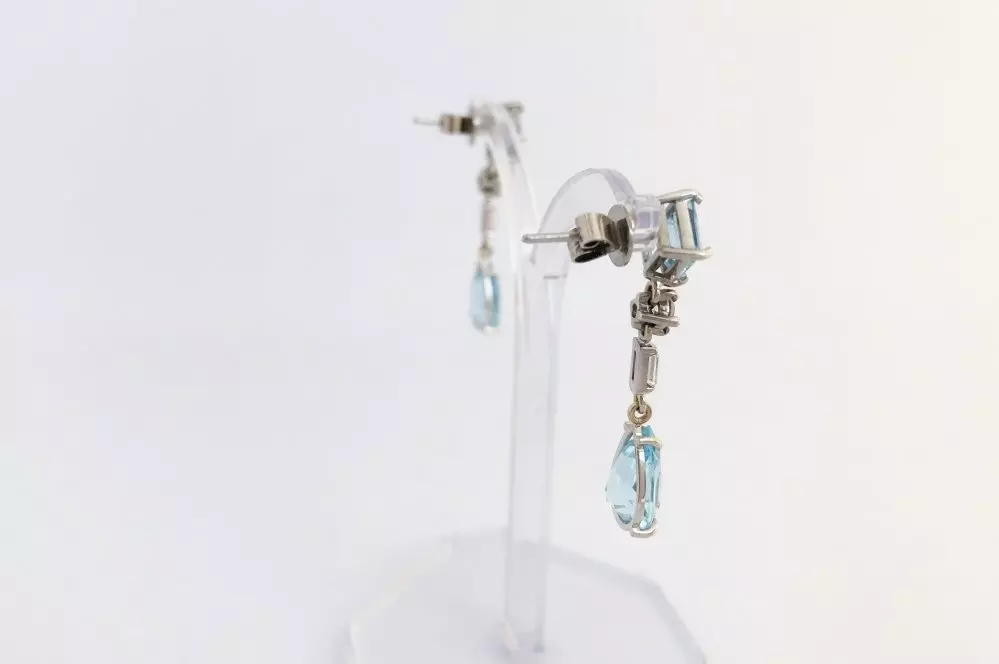 Antieke en Vintage Oorbellen - oorbellen aquamarijn diamant witgoud