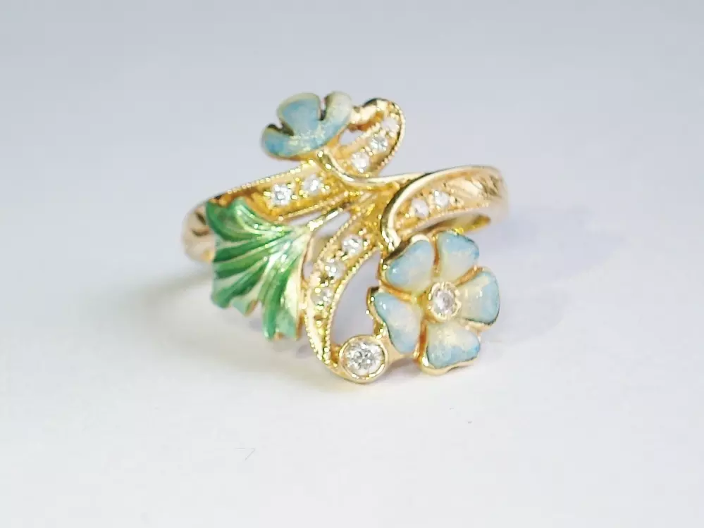 Antieke en Vintage Ringen - ring  emaille goud a la lalique