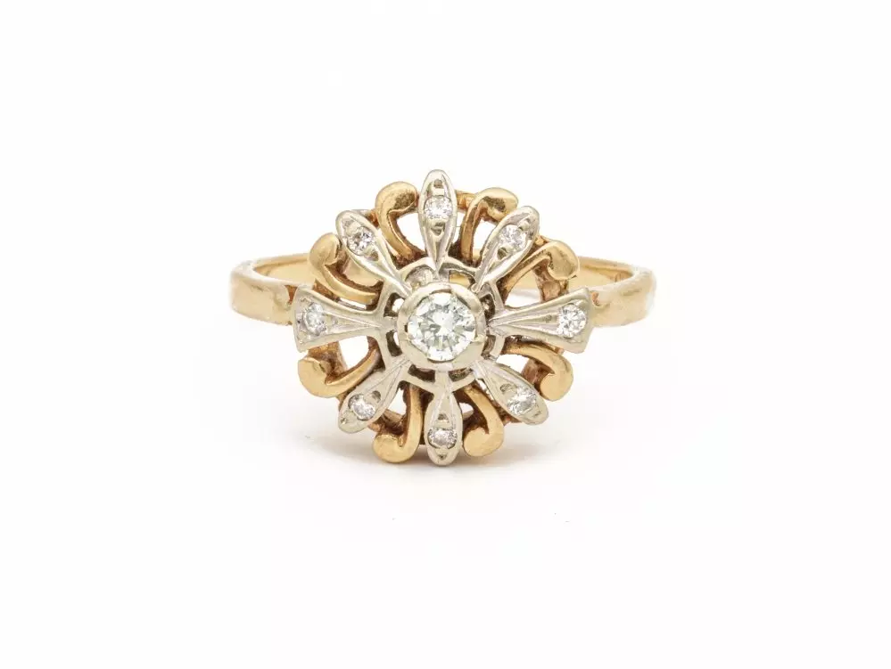Antieke en Vintage Ringen - ronde ring geelwitgoud diamant