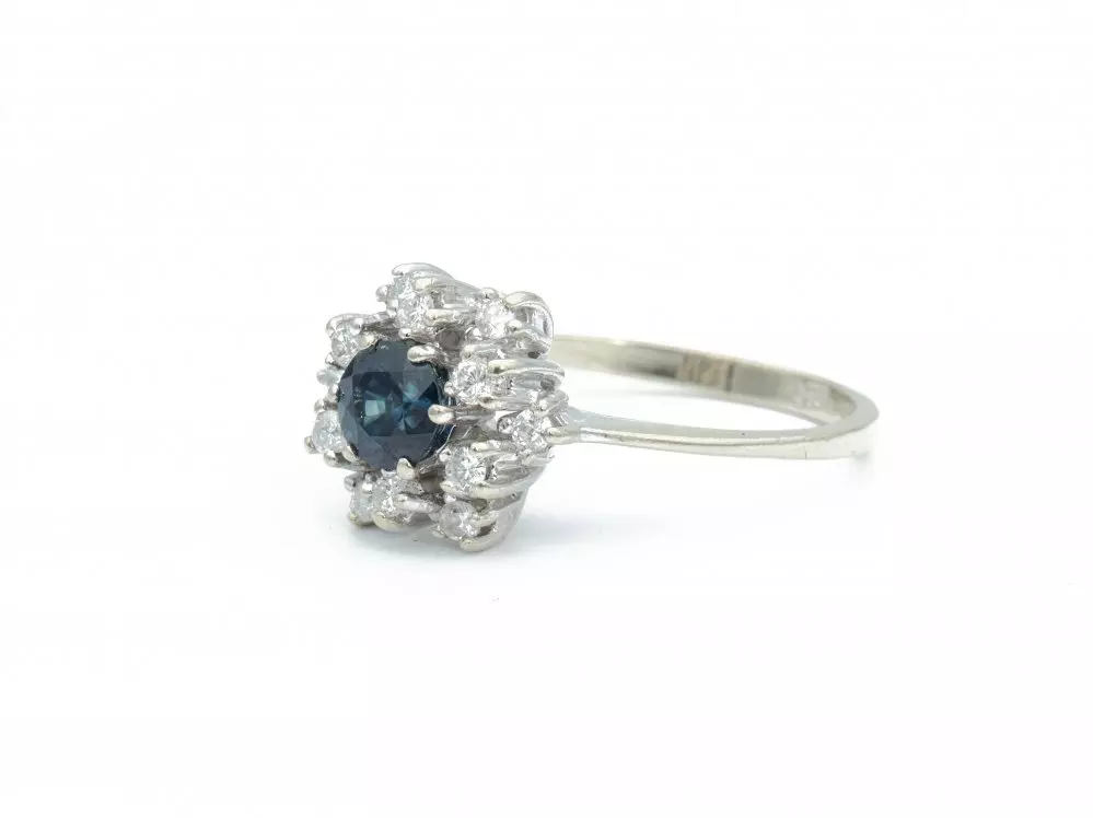 Antieke en Vintage Ringen - ronde ring witgoud saffier diamant vintage