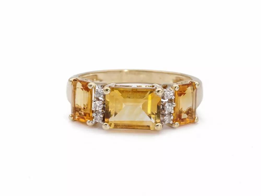 Antieke en Vintage Ringen - vintage gouden ring citrien diamant