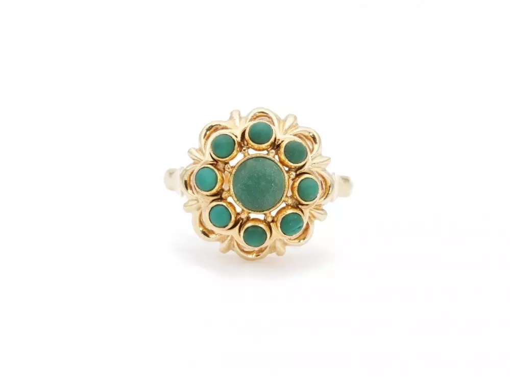 Antieke en Vintage Ringen - vintage gouden ring malachiet