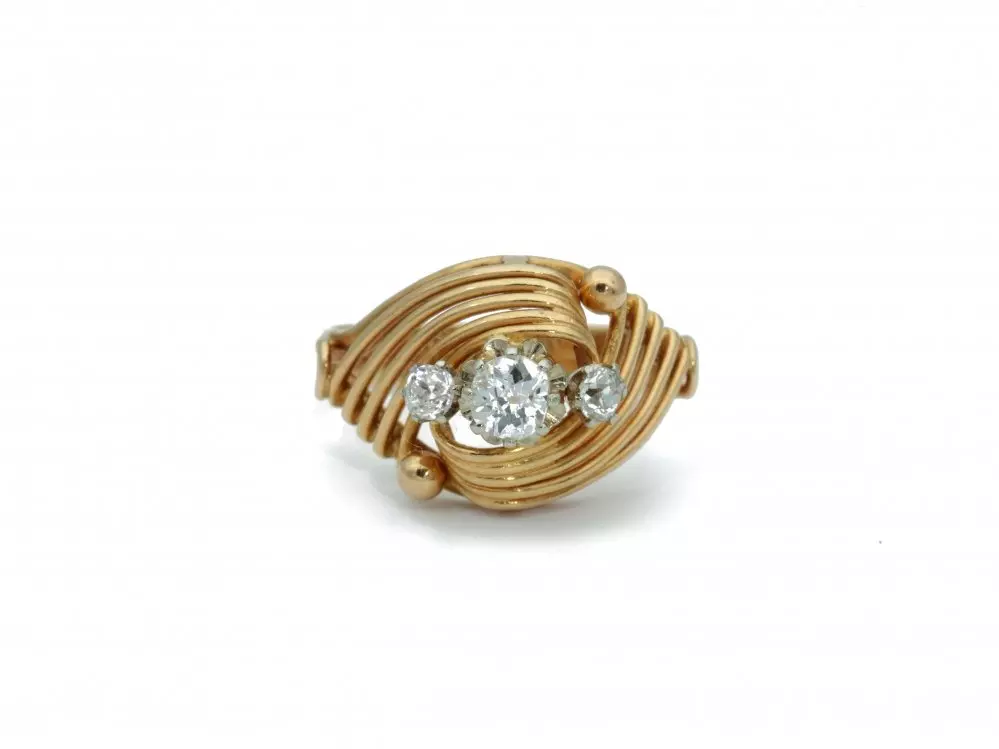 Antieke en Vintage Ringen - vintage ring goud diamant 60er jaren