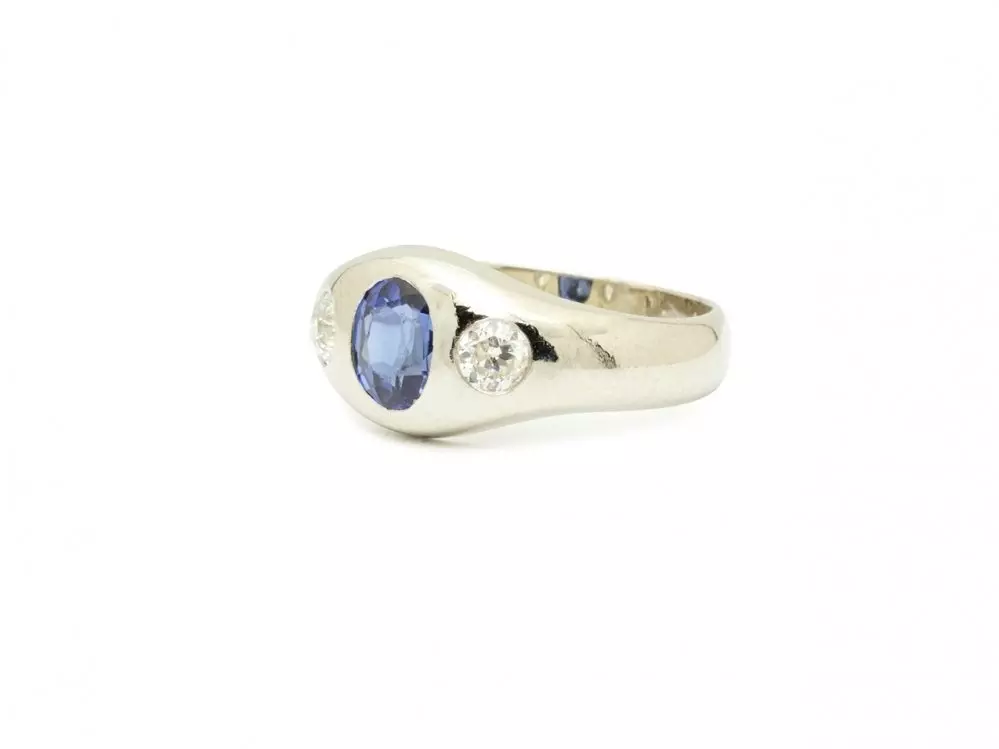 Antieke en Vintage Ringen - vintage ring witgoud saffier diamant
