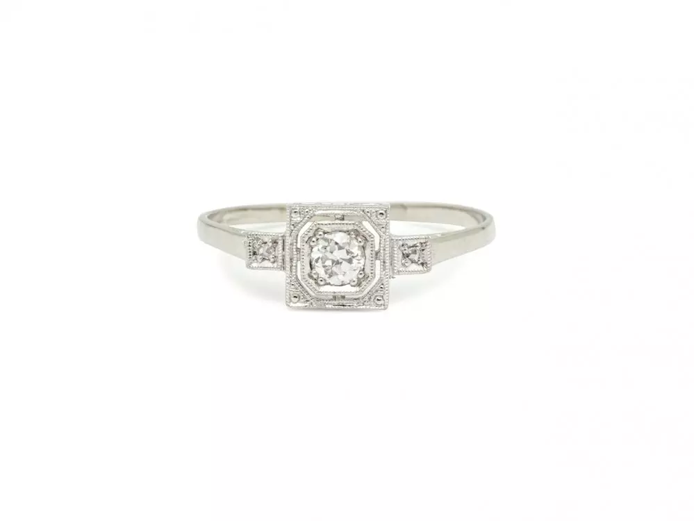 Antieke en Vintage Ringen - witgouden Art Deco ring diamant