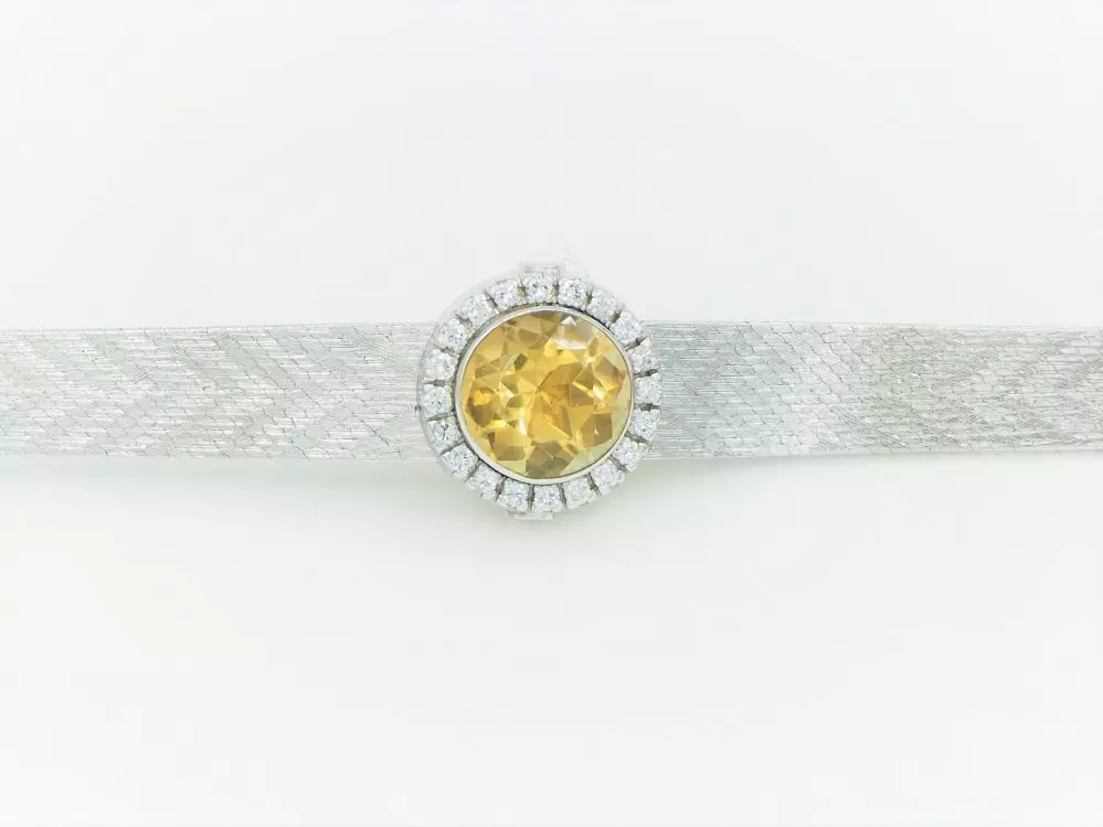 Antieke en Vintage Kettingen en Armbanden - witgouden armband citrien 60er jaren