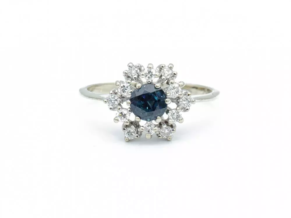 Antieke en Vintage Ringen - witgouden klassieke rozet ring diamant saffier
