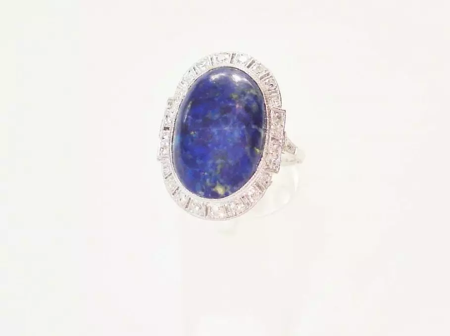 Antieke en Vintage Ringen - witgouden ring lapis lazuli briljanten
