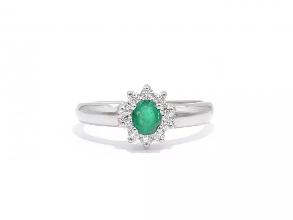 Antieke en Vintage Ringen - witgouden ring smarag diamant ladi di