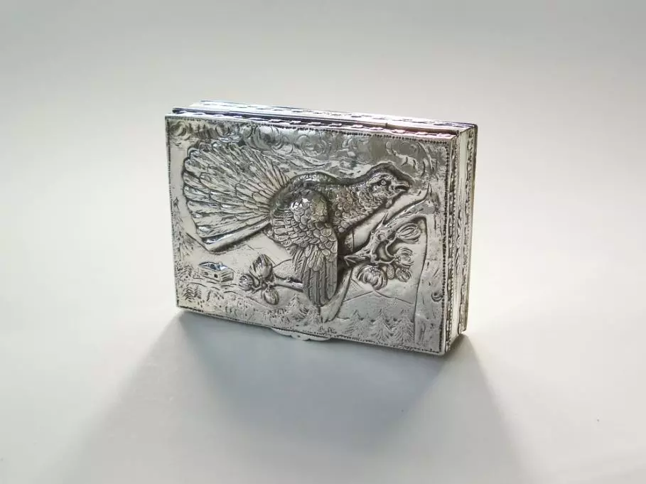 Antiek zilver overig - zilveren sigarendoos patrijs