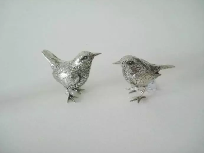 Antiek zilver overig - zilveren winterkonkinkje en roodborstje_001
