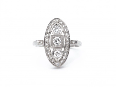 Art Deco markies ring witgoud diamant