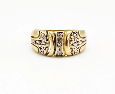 brede bewerkte vintage ring goud diamant