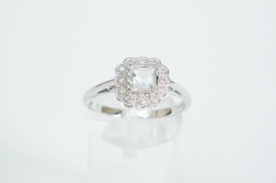 diamant vierkante aquamarijn ring witgoud